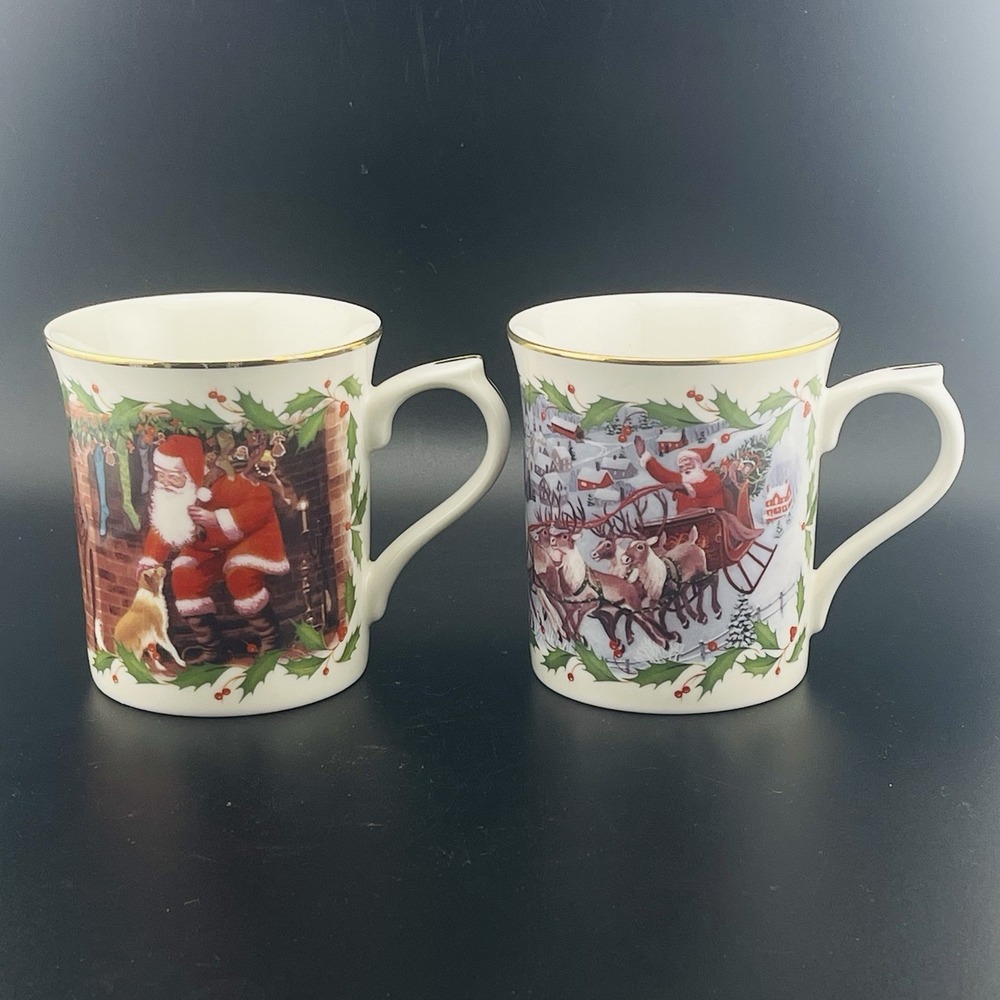 Lenox Santa's Holiday Journey Coffee Cup Mug On Comet Cupid Friend To All Set 2